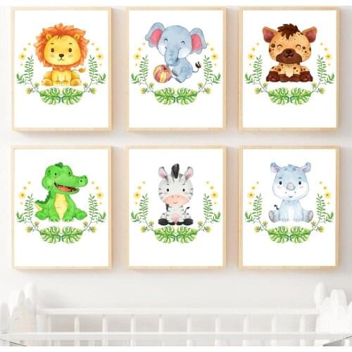 Elephant Lion Zebra Crocodile leaf Nursery Wall Art Print Canvas Painting Nordic Posters And Prints Wall Pictures Baby Kids Room