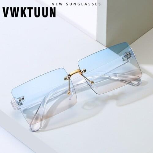 VWKTUUN Rimless Sunglasses Women Men Vintage Small Frame Glasses Outdoor Sport Street Shot Oculos Colorful Lens Shades