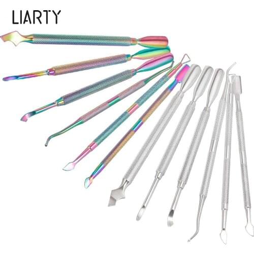 Manicure Pusher Cuticle Remover Rainbow Stainless Steel Nail Cuticle Pusher Tweezer Double-Ended Stainless Steel Cuticle Pusher