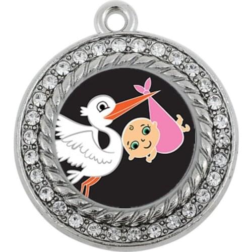 All the mommies Show your style STORK BRINGS A GIRL CIRCLE CHARM antique silver plated jewelry