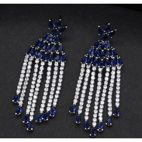 Zlxgirl jewelry colorful zirconia long copper wedding earring jewelry for women brand rhodium silver bridal earring free bags