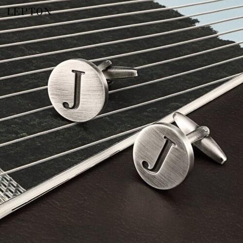 Lepton Letters J of an alphabet Cufflinks For Mens Antique Silver plated Round Letters J cuff links Men shirt cuffs Cufflinks