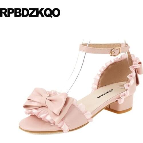 Shoes Bowtie Ladies Bow Open Toe Cute Kawaii Size 12 Pink Summer Cheap Ankle Strap Large 11 Lolita White Women Sandals Flat 2021