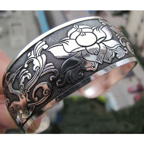 Tibetan Silver Bracelet Peach Crane Clouds Pattern Retro Fashion Wide Ladies Bracelet Adjustable Opening Gifts For Old Man