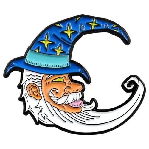 Long Beard Moon Grandpa Metal Enamel Brooch Blue Moon Badge Pin Cute Trendy Kids Dress Backpack Jewelry Accessories Gift