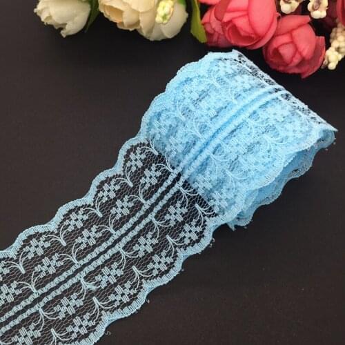 10yards/lot 45mm Wide Sky Blue Bilateral Handicrafts Embroidered Net Lace Trim Ribbon Wedding/Birthday/Christmas Decorations