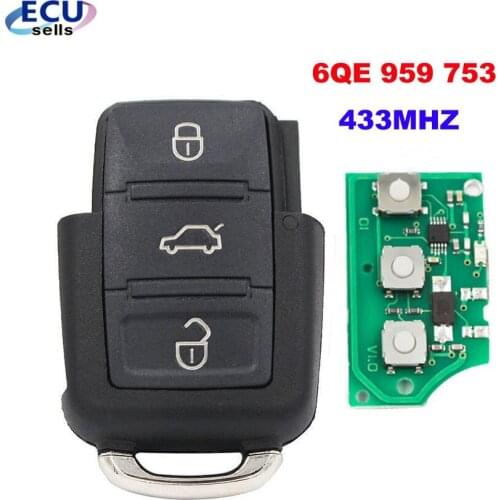 3 Buttons 433MHZ/434MHZ Remote Key for Key Part # 6QE 959 753 for VW FOX GOL YEARS 2009