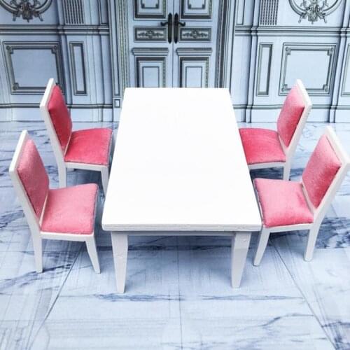 5Pcs/Set 1:12 Dollhouse Miniature Furniture Wooden Dining Table Chair Set Doll Toy