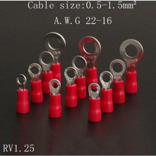 50pcs/lot Round pre-insulated ends RVS1.25-3-4S-5S-6-8-10-3.5S-5.5 Cold-pressed terminals 0.5-1.5 square