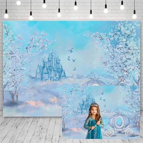 Avezano Photography Background Baby Shower Birthday Castle Pumpkin Cart Blue Backdrop Photo Studio Photocall Photozone Wallpaper