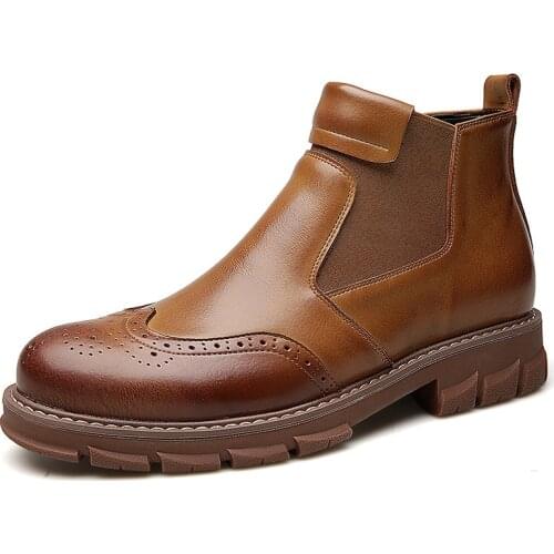 Free Shipping Genuine Leather Chelsea Boots Ankle Snow Boots Water Proof Winter Shoes Motorcycle Boots Men Boots Autumn Winter