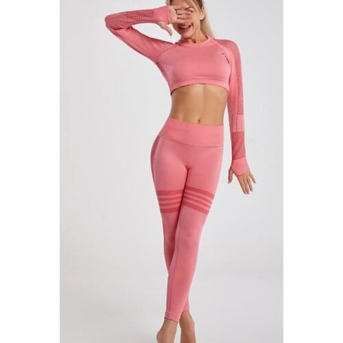 Seamless Yoga Set Sports Coat Running Fitness High Waist Hip-liftting Sweatpants Suit Workout Clothes Gym Leggings Set for Women