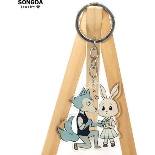 Anime Beastars Keychain Keyring Legosi Haru Acrylic Split Ring Keyfob Cute Animal Key Holder Rings for Women Kids Friends Gifts