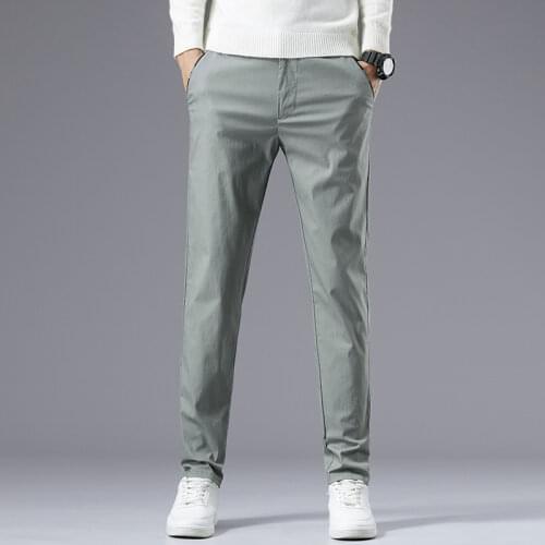 Classic Style Tencel Fabric Spring Summer Mens Casual Pants Business Fashion Straight Trousers Male Brand Light Green Black