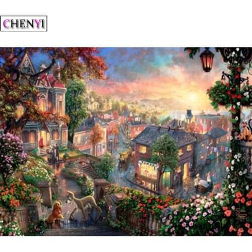 CHENYI 5D Diy Diamond Painting Landscape House Diamond Embroidery Cross Stitch Flowers Mosaic Craft Needlework Home Decoration