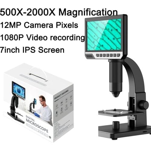 7inch High Definition Screen 2000X Digital Microscope 12MP Camera 1080p Video Biological Cell & Industrial Magnifier