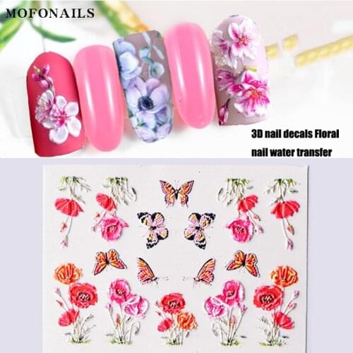 Blooming Floral Flower 3D Nail Sticker 1 Sheet Three-dimensional 5D Water Transfer Sticker Decal Sticker Manicure Accessory Deco