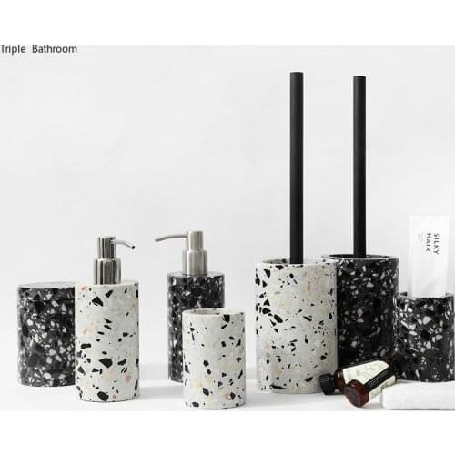 Nordic Style Stony Liquid Soap Dispenser Portable Shampoo Bottle Toilet Brush Tray Toothbrush Holder Bottle Bathroom Accessories