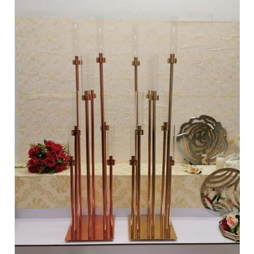 IMUWEN 10PCS Metal Candelabra Candlestick Flower Vase Wedding Candle Holder Table Centerpiece Pillar Stand Road Lead Party Decor