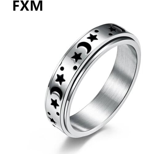 Titanium Stainless Steel Rings For Women Rotating Stars and Moon Ring Punk Style Mens Ring Jewelry Charm Party Gift