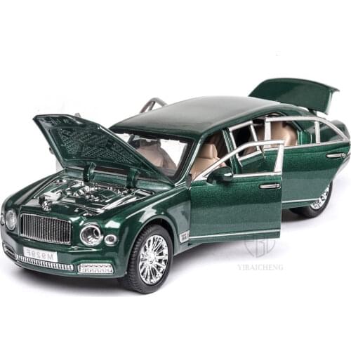 1/24 Large Size Diecast Alloy Car Model Toy Mushang Extended Green Black High Simulation Metal Car 6 Doors Opened For Collection