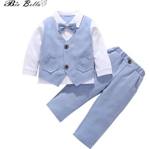 Children Boys Formal Clothing Sets Striped Vest+White shirt+ Pants 3pcs /Set Spring Autumn Kids Gentleman Clothes Suit