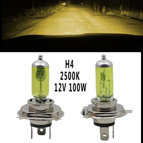 2pcs H4 12V 100W Xenon Halogen Yellow car Headlight Hi/Lo Quartz Glass 2500W Light Lamp Bulbs
