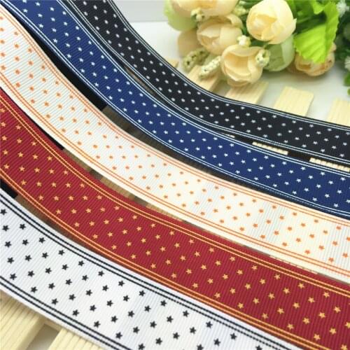 NEW DIY 5 Yard 1'' 25mm Small Star Printed Grosgrain Ribbon Hair Bow Sewing