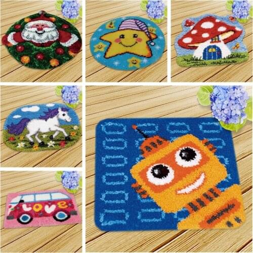 Cute Cartoon Latch Hook Rug Kits Carpet Embroidery Set Bedrooom Carpet Latch Hook Kit for Kids Foamiran for Needlework Knitting