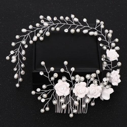 Trendy Flower Silver Color Pearl Wedding Hair Combs Hair Accessories Decorative Combs Women Hair Jewelry Wedding Hair Jewelry