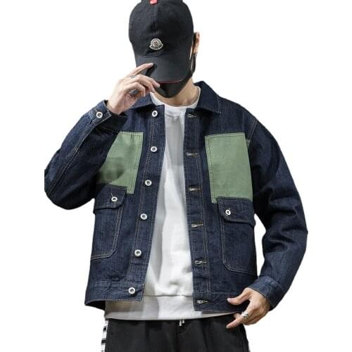 Spring and Autumn New Denim Jacket Men Loose Stitching Tooling Jacket Youth Casual Shirt Chamarrasde Hombre Casacas Para Hombre