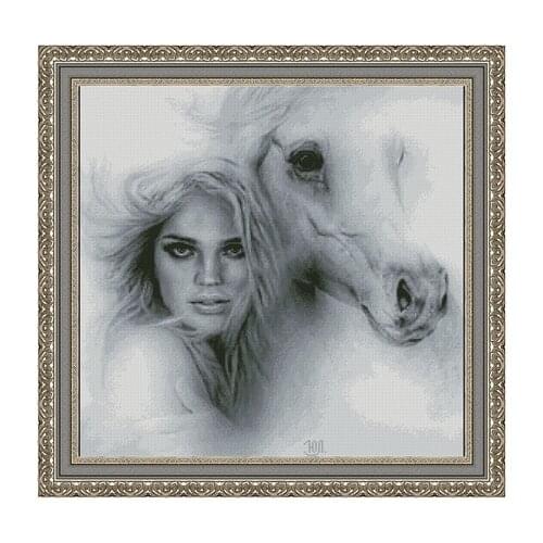 Girl and White Horse Sewing Kit Top Quality Embroidery Needlework 14CT Unprinted Art Cross Stitch Kits DIY Handmade Decor