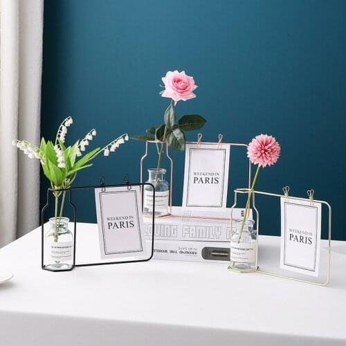 Nordic Iron Art Photo Frame Decoration Hydroponic Glass Vase Simple Desktop Decoration Light Luxury Home Decoration Creativity