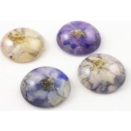 New Fashion 5pcs 25mm Natural Purple Dried Flowers Flat Back Resin Cabochons Cameo G3-14