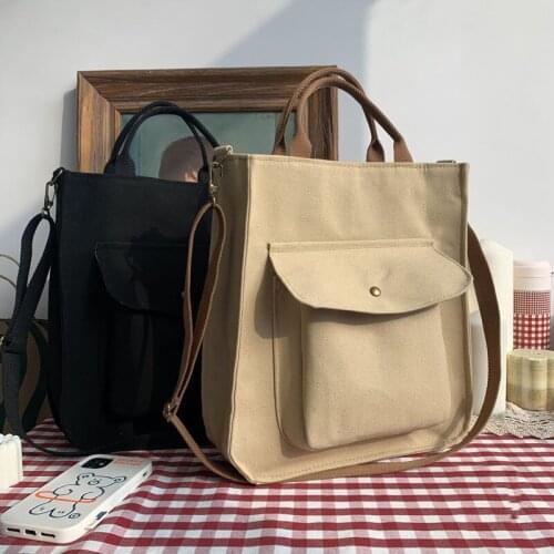 New Arrivals Shoulder Bag Women Vintage Shopping Bags Zipper Girls Student Bookbag Handbags Casual Tote with Outside Pocket