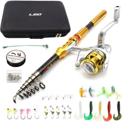 NEW 1.8M-3.0M carbon Telescopic Fishing Rod and Reels Spinning a lot of Hook Lures Hard Fishing Bag Fishing Travel Tackle Set