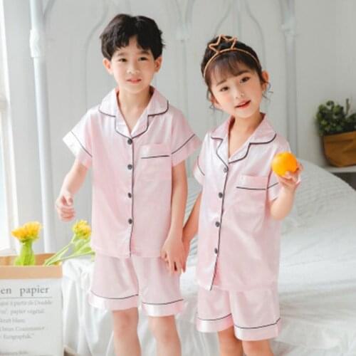New Summer Short Sleeve Children Pajamas Set Soild Kids Homewear Suit Casual Boys Pyjamas Set Sweet Girls Sleepwear Set