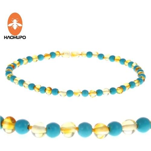 HAOHUPO Natural Amber Necklace 12''--24'' Polished Ambar Beads Real Turquoise Baltic Amber Jewelry Supplier Necklace