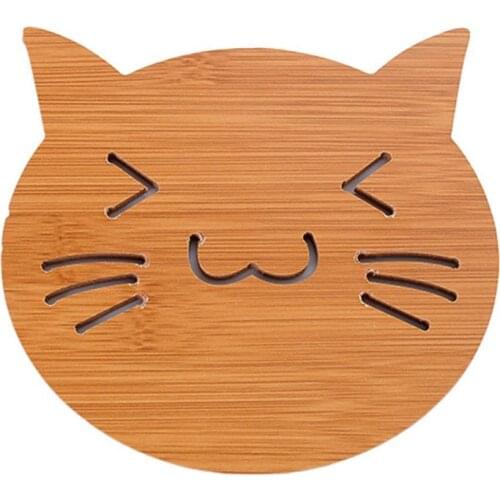 Cup Holder Bamboo Mats & Pads Hollow Cats Owl Shape Heat Resistant Pad Placemat Coasters Table Decoration