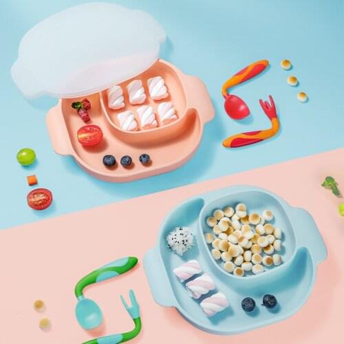 Portable Silicone Sucker Plate Solid Food Self Feeding for Kids Children Microwave Deformable Tableware Dishes Creative Gift