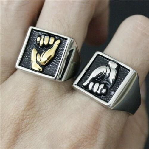 Drop Ship Size 7-14 Goldfinger Power Ring 316L Stainless Steel Man Women Gold Fashion Fist Ring