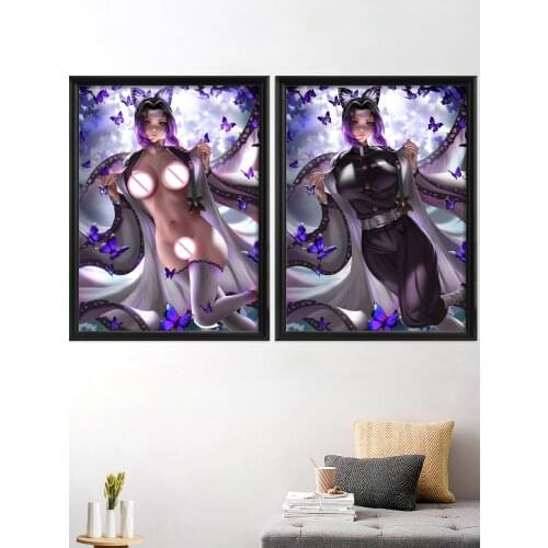 Sinobu Demon Slayer Kawaii Cartoon Anime Nezuko Sexy Nude Art Silk Poster Custom Living-Bedroom Decoration Canvas Prints