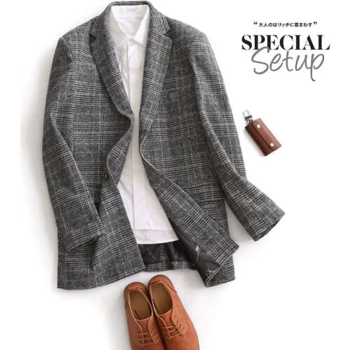 British Style Woolen Suit Plaid Coat 2021 Autumn Mens Clothing