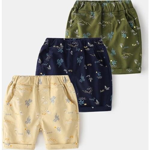 New Kids Boys Summer Fashion Beach Shorts Children Short Pants Kids Baby Boys Elastic Print Cotton Mid Waist Shorts Trousers