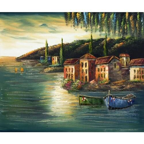 Modern Sea Landscape Decorative Art Oil Painting Wall Painting on Canvas Coastline Sunrise 100% Hand Painted Artwork