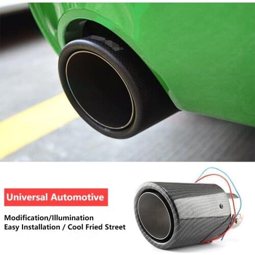 Universal Car Exhaust Muffler Tip Pipe LED Red/Blue Light Flaming Straight Car Modified Single Outlet Exhaust Pipe Tail Throat
