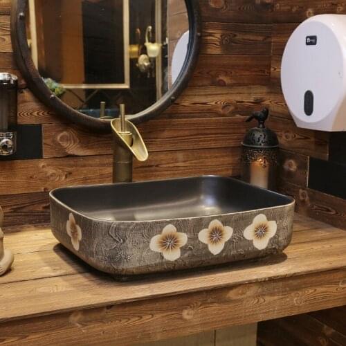 Europe style chinese wash basin vessel sinks Jingdezhen Art Counter Top bathroom sink ceramic art washbasin rectangle