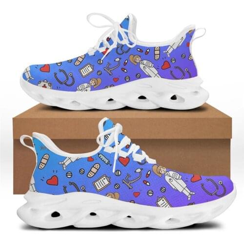 WHEREISART Womens Cartoon Medical Nursing Sneaker White Sole Non-slip Bottom Sport Sneaker Casual Flex Control Running Shoes