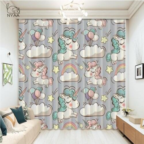 Unicorn Printed Curtains For Kids Bedroom Home Decor Cartoon Nursery Window Curtain Panels Living Room Kitchen Micro Shading
