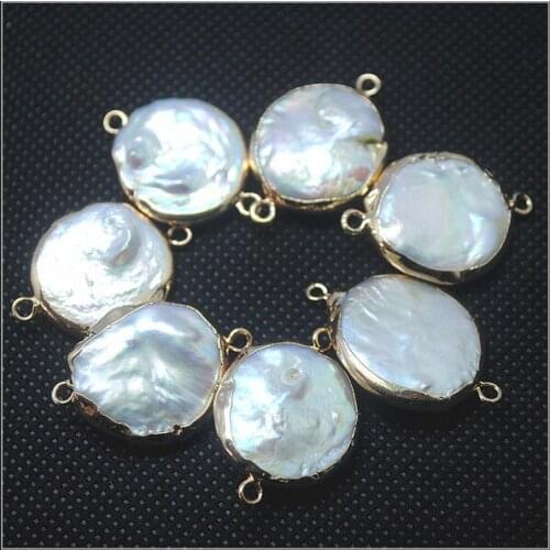3pcs keshi pearl connectors freshwater pearl beads golden silver color round shape diy jewelry connectors